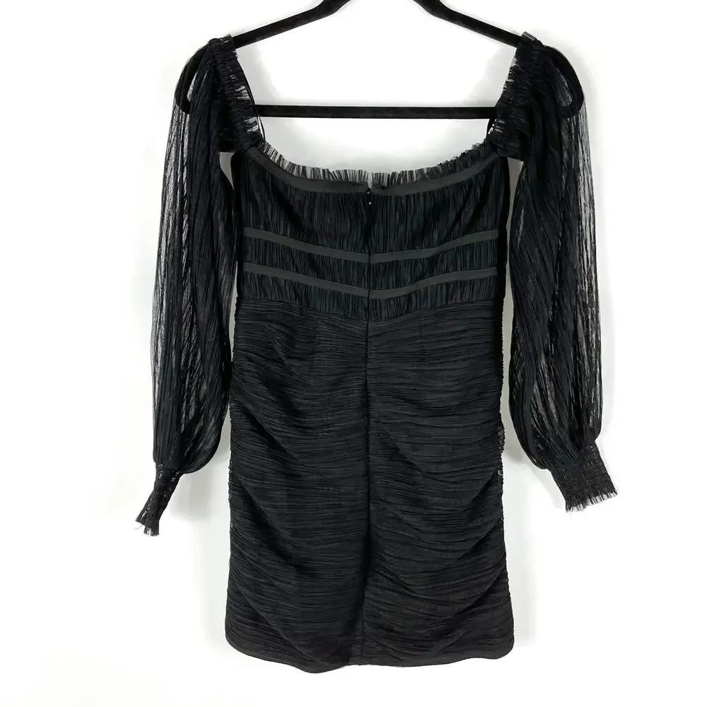 Majorelle Zata Dress Black Ruched Long‎ Sleeve Off Shoulder Women's Sz XS